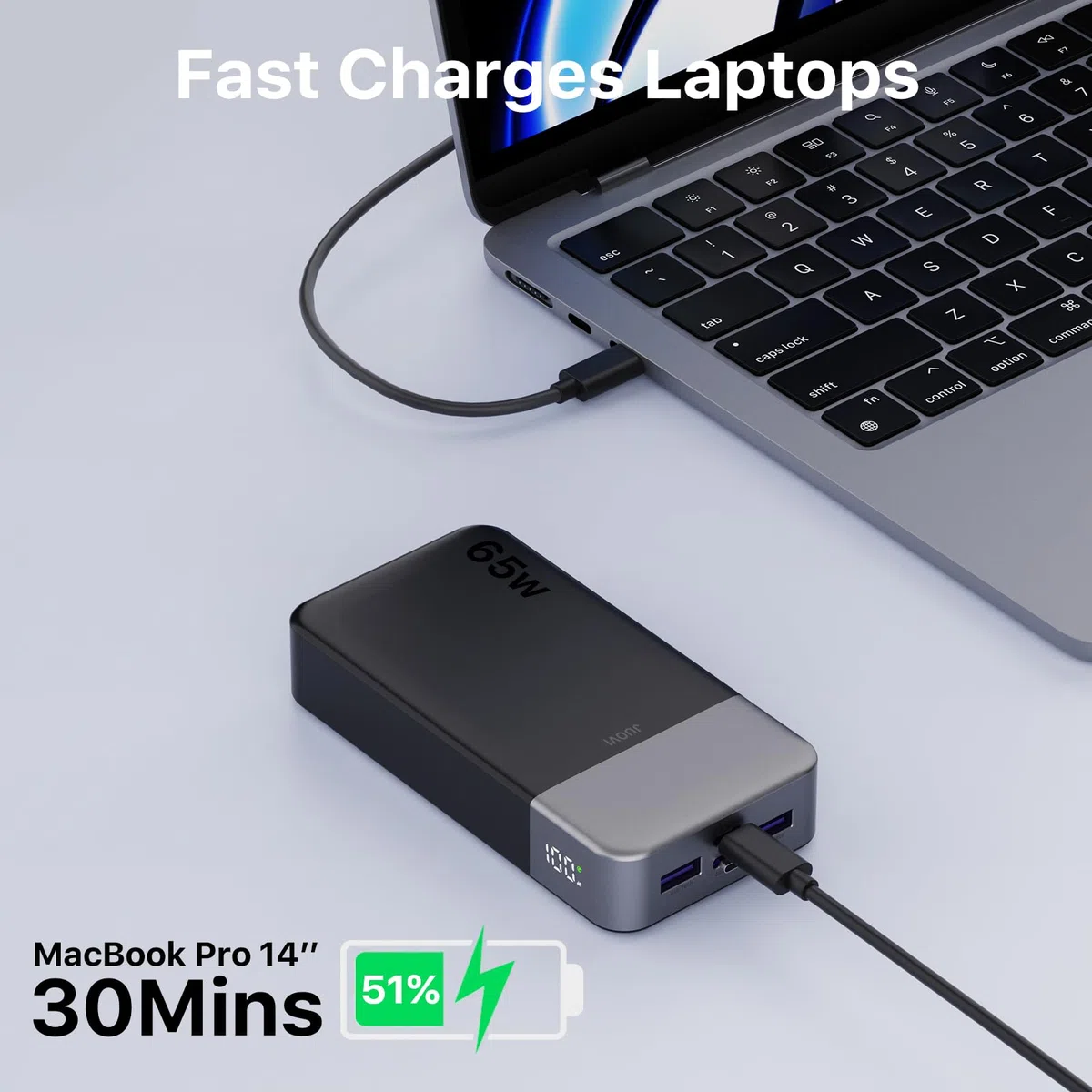 JUOVI 65W Power Bank, 20000mAh Laptop Caricatore Portatile Powerbank Ricarica Rapida Batteria Portatile Cellulare con USB C, per MacBook Dell XPS PC Portatile iPad iPhone 17 16 15 Samsung (Nero)