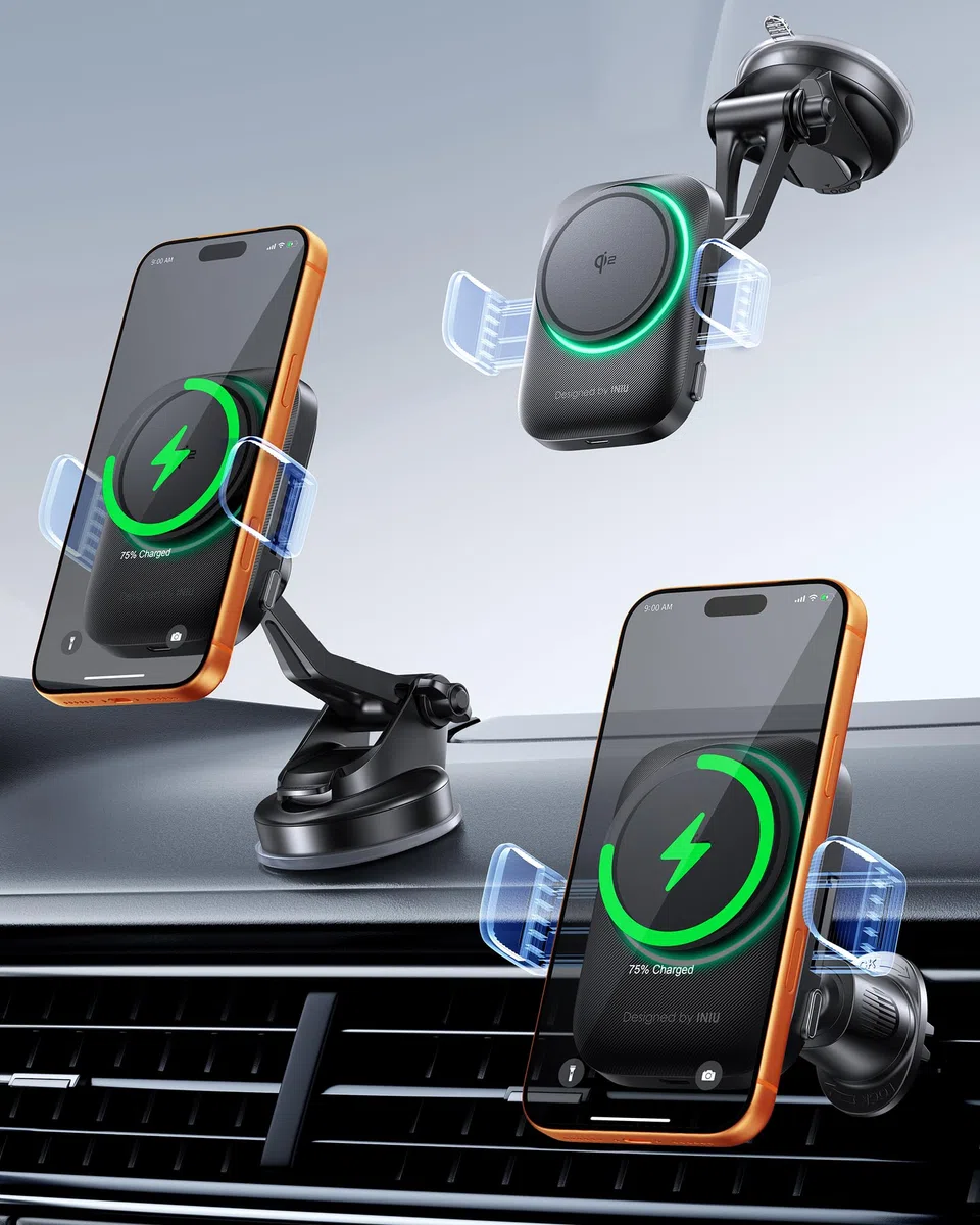 INIU Caricatore Wireless Auto Qi2 15W, Ricarica Rapida Wireless Ultra Magnete, Caricatore Supporto Magnetico Telefono Auto con Gancio Metallo Mani Libere per iPhone 17 16 15 14 13 12 Pro Max Air etc