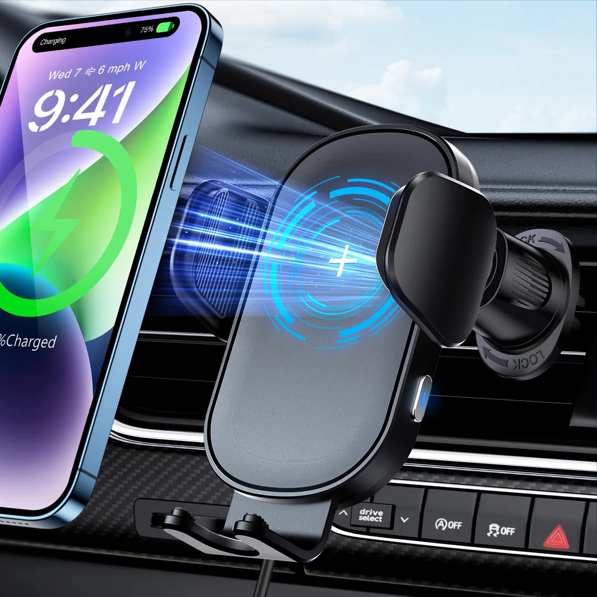 Beeasy Caricatore Wireless Auto Qi 15W- Ricarica Wireless Auto Rapida, Bracci di Auto-Bloccaggio, Supporto Telefono Auto Cruscotto per iPhone Samsung Huawei LG Ecc