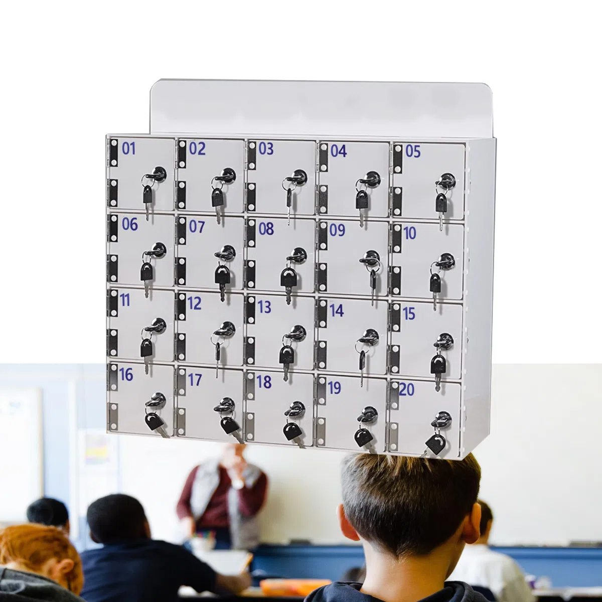 Caja de Almacenamiento para teléfonos móviles Soporte acrílico para teléfonos móviles Caja de Almacenamiento de Escritorio Caja de Seguridad para teléfonos móviles con 80 Ranuras - Soluci