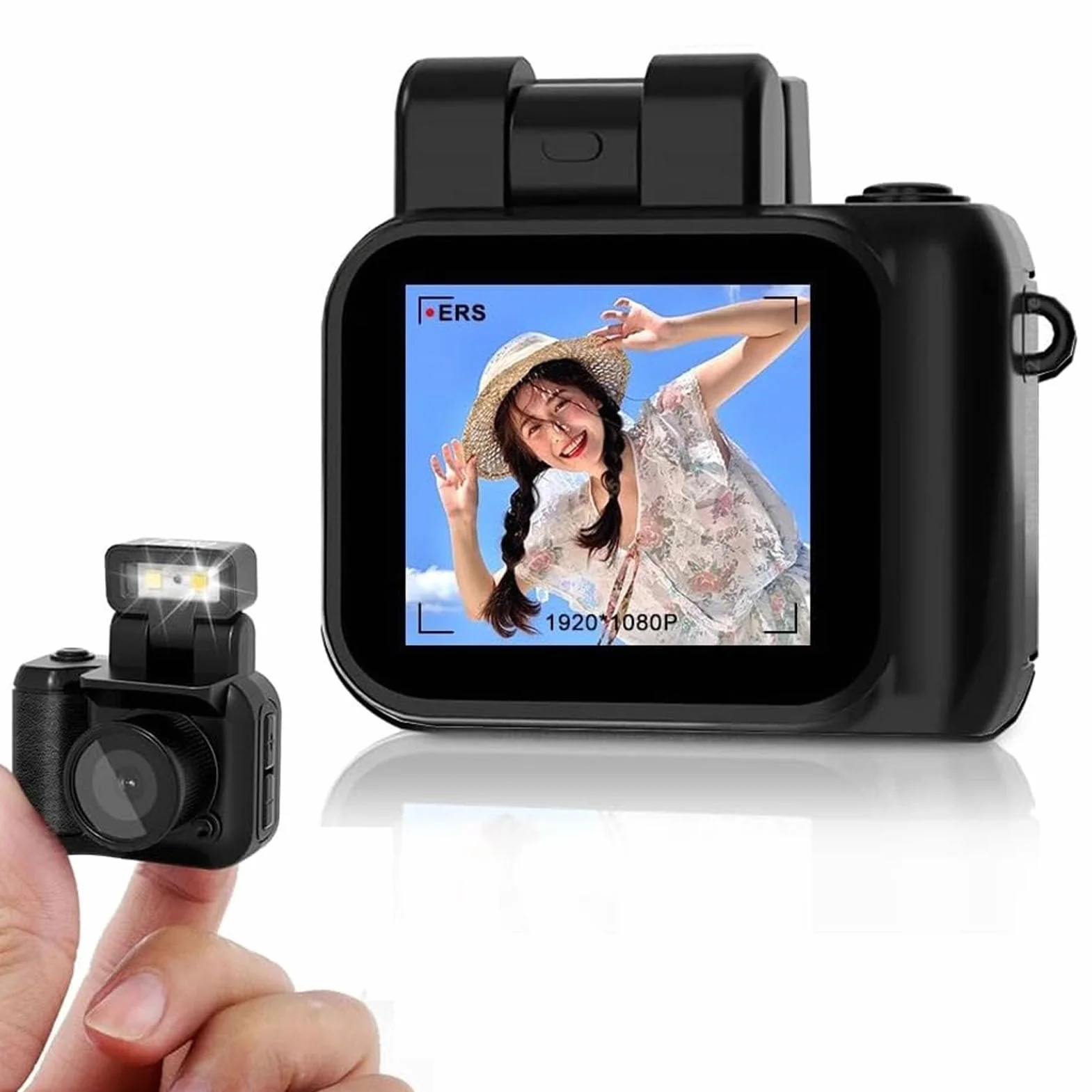 Gugxiom Mini Fotocamera Portachiavi, Videocamera HD 1080P 2MP, Piccola Fotocamera, Portachiavi Mini DV DVR Videocamera, Fotocamera retrò con 6 Filtri, Obiettivo (Con piccola scheda