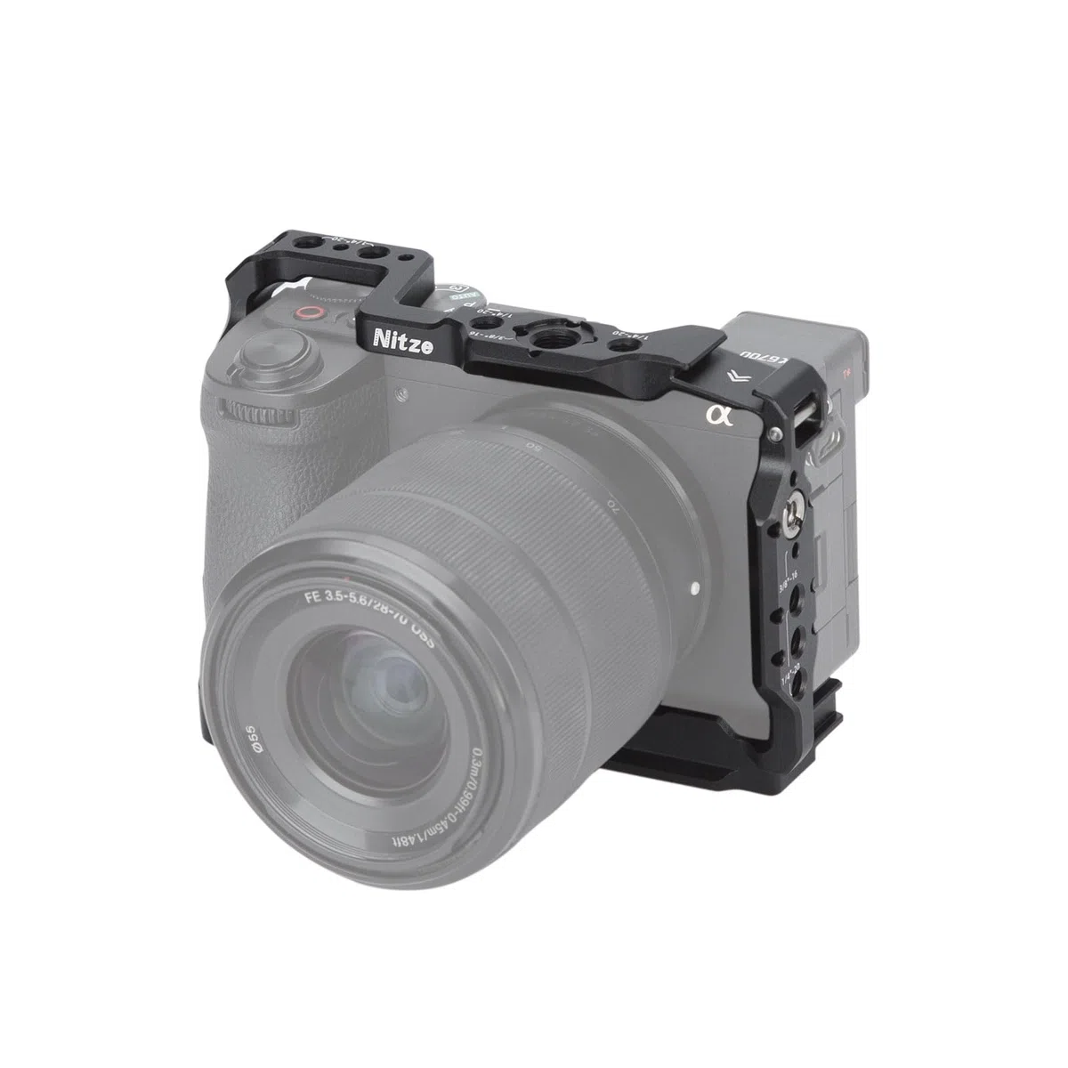 Nitze A6700 Cage, Gabbia per Sony Alpha 6700 Fotocamera con Morsetto per Incorporato Cold Shoe, NATO Rail e Piastra Sgancio Rapido Arca - T-S12A