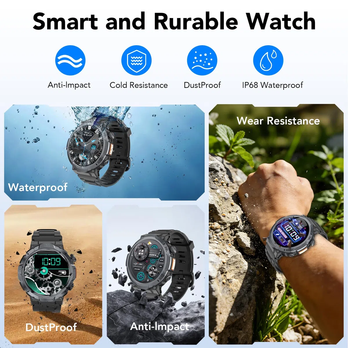 TIMU Orologio Smartwatch Uomo, Schermo AMOLED 1,53, Autonomia 30 Giorni, Orologio Militare Uomo Chiamate Bluetooth, Monitoraggio Frequenza Cardiaca/Sonno, Impermeabile IP68, 110 Modalità Sportive