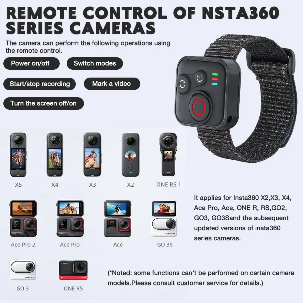 NAVESO Bluetooth Telecomando per GoPro Hero 13/12/11 Insta360 X5/X4/X3/Ace Pro 2/Ace Pro/GO3S/GO3/IOS/Android, Senza Fili Telecomando con Cinturino da Polso e Cavo di Ricarica USB
