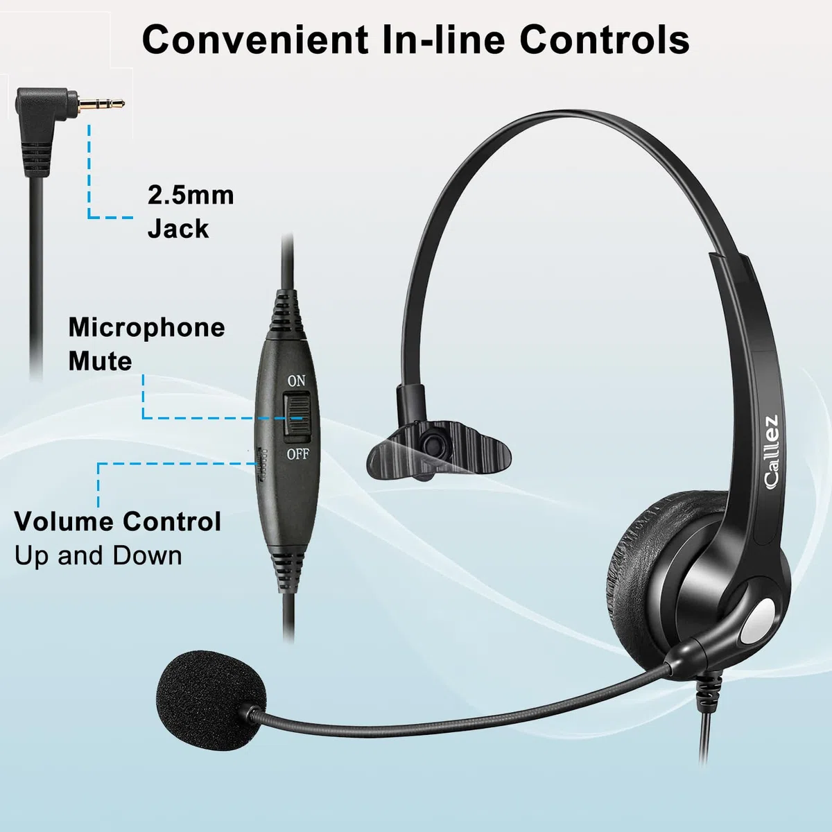 Cuffie telefoniche fisse senza fili con microfono Cancelling, 2,5 mm, compatibili con Panasonic Gigaset C430A C530 CL660HX S850 Yealink W52P Cisco Grandstream Polycom DECT telefoni fissi