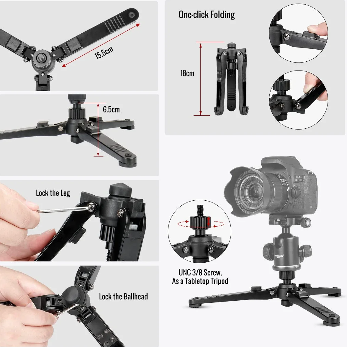 Koolehaoda Monopiede estensibile per fotocamera in lega di alluminio con base di supporto per treppiede, 5 sezioni 52 cm-168 cm regolabile per fotocamere reflex, carico utile fino a 7 kg