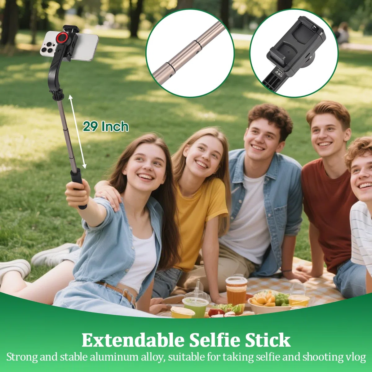 Stabilizzatore cardanico per smartphone, giunto cardanico a 1 asse con telecomando, bastone per selfie portatile e pieghevole e supporto per telefono per stabilizzatore di vlog, video YouTube
