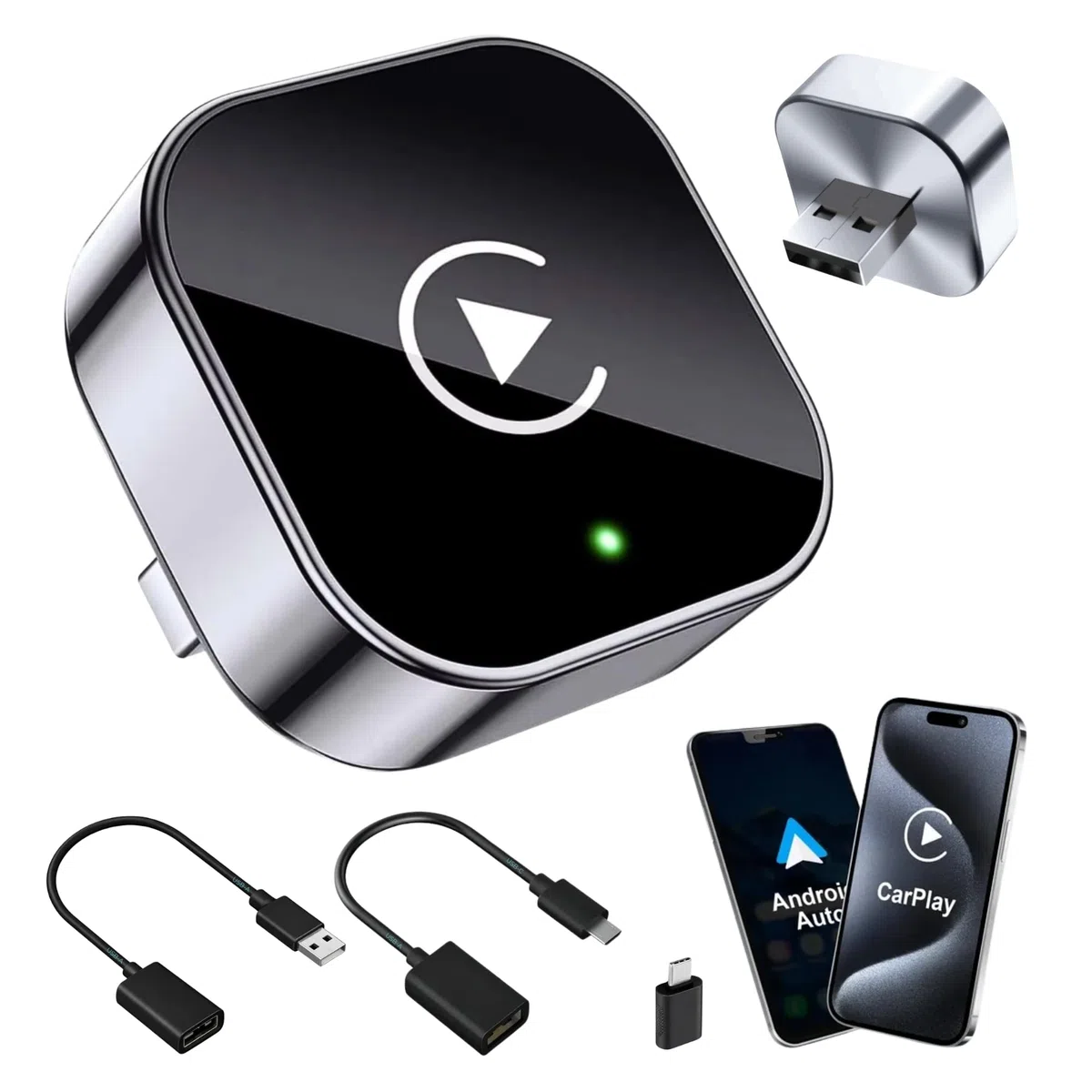 Adattatore Carplay Wireless 2 in 1 Mini 2026, Android Auto Wireless con USB Plug & Play, Riconnessione Rapida ~3 s, USB-A/USB-C e Dongle Rigido per Porte Difficili