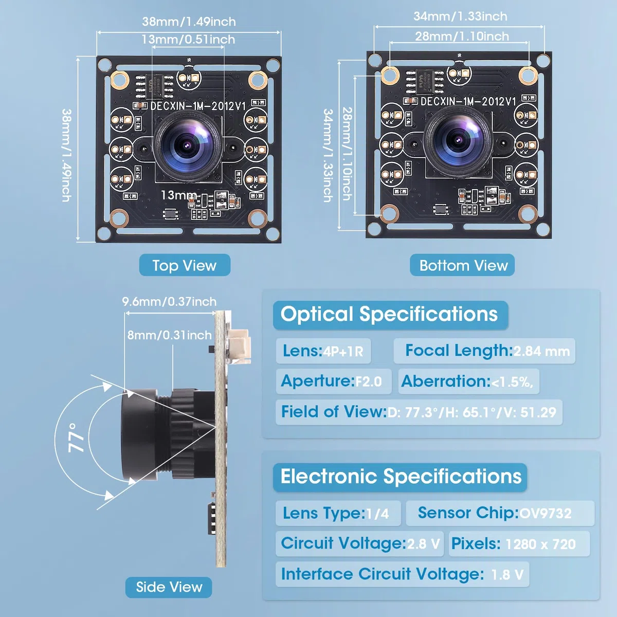 ov9732 USB Kamera Modul 720p 30fps 100° Weitwinkel für Dartboard System Gesichtserkennung Tieferkennung Plug And Play mit 2M Kabel für Windows Linux Android