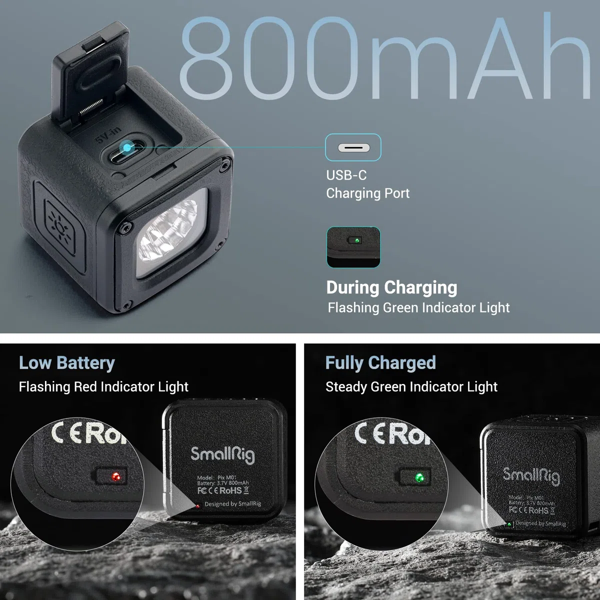 SMALLRIG Luce Video LED, 5600K CRI95 con 8 Filtri Colore Kit Illuminazione Portatile Impermeabile Mini Cubo, Luce Dimmerabile Fill Fotografia per Cellulare, Action e Fotocamera DSLR - 3405