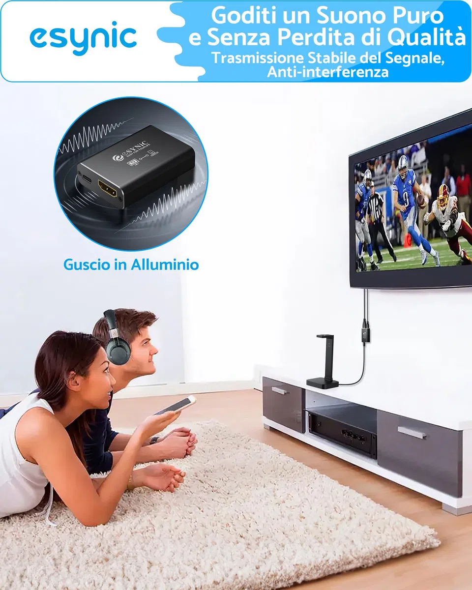 eSynic 192KHz Convertitore Audio da eARC/ARC HDMI a Ottico per HDTV a Soundbar Cuffie Wireless Home Theater, eARC ARC Audio Extractor Professionale, Cavi HDMI e Ottico Inclusi, Supporta 5.1ch e 2.0ch