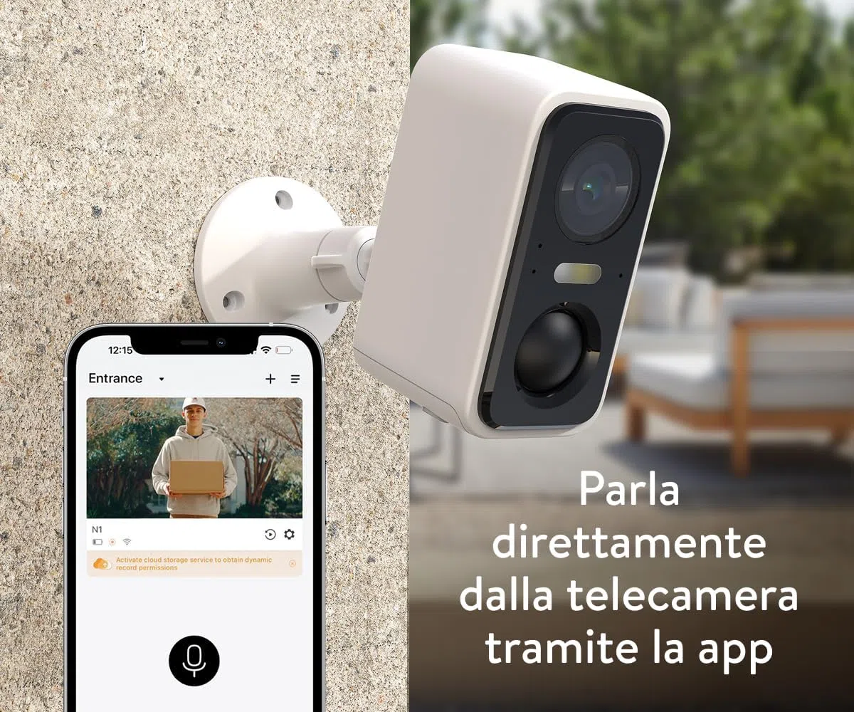 Telecamera Wi-Fi 2K · Esterno IP65, Senza Fili, Batteria Rimovibile 5200mAh, Visione Notturna a Colori 30m, AI Locale, Audio Bidirezionale, App Italiana, Marchio Italiano