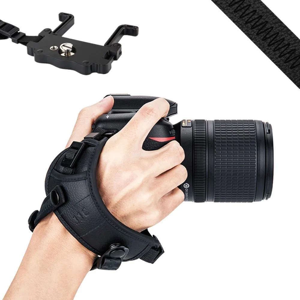 JJC DSLR Fotocamera Cinghia da Polso con Piastra U per Can. EOS R8 R6II R10 R7 R5 R6 5DIV 6DII M50II M200 90D 850D 200DII Son. FX30 ZV-E10 H400 Panason. Lumix DC-G100 G110 FZ1000 FZ300 Sigm. fp (NERO)