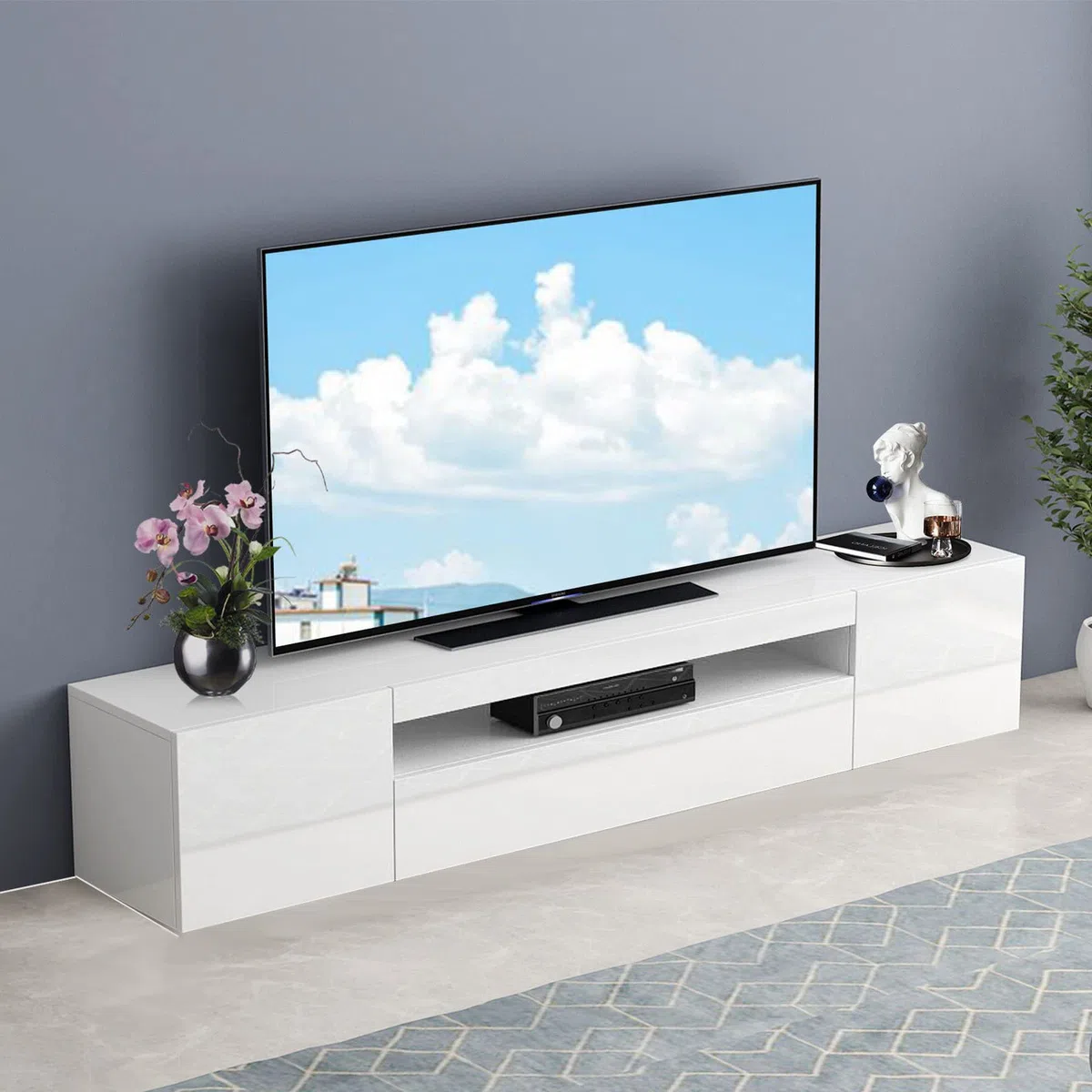 Web Convenienza Mobile TV con 3 Ante - Made in Italy - Mobile Televisore con Ante e Ripiano Vuoto Collezione Frozen per Soggiorno Cucina Sala da Pranzo Design moderno e Spazioso