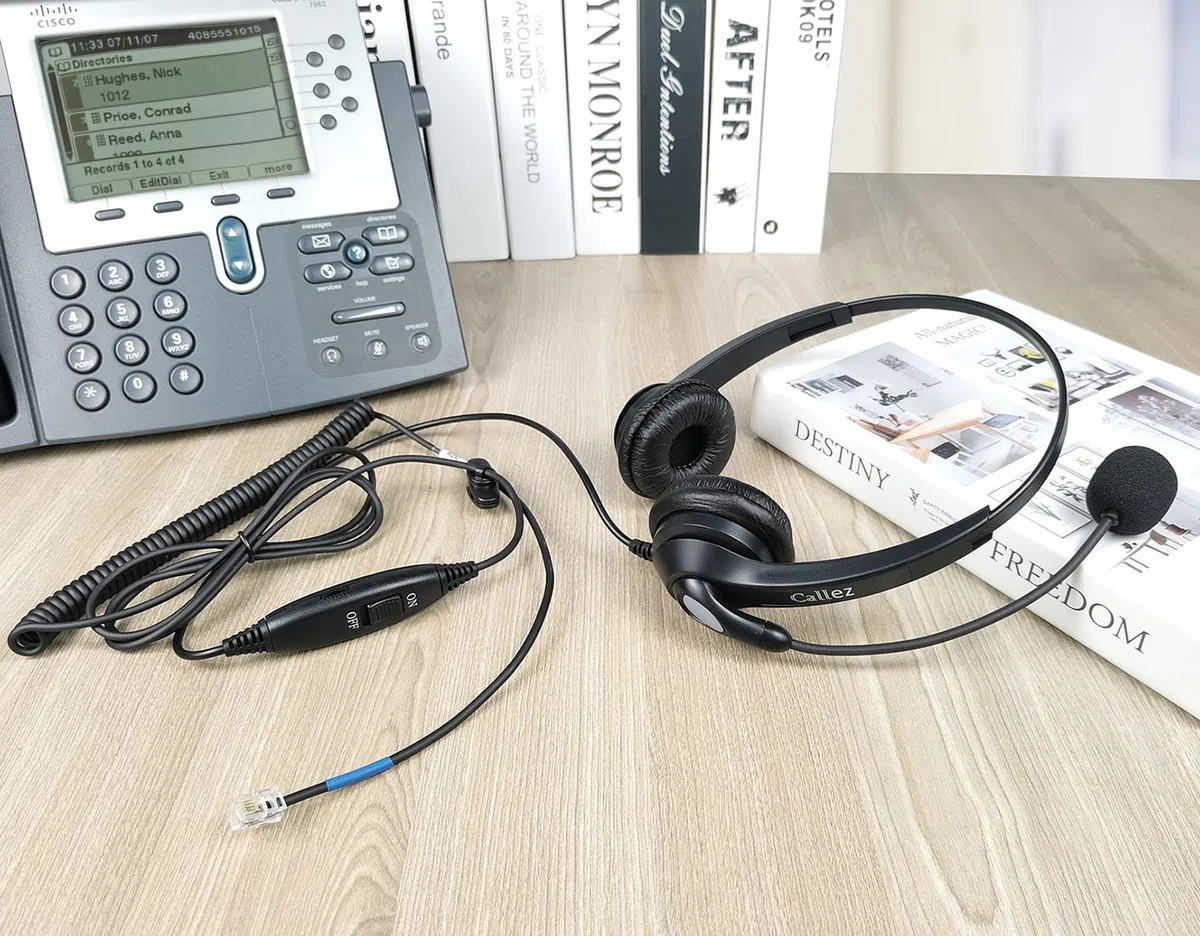 Cuffie Telefono Fisso RJ9 con Microfono a Cancellazione del Rumore, Auricolare Telefonica per Cisco 7821 7975G 7861 7941G 8845 8851 6851 9971, Plantronics M12 M22 Amplificatore, Call Center Ufficio