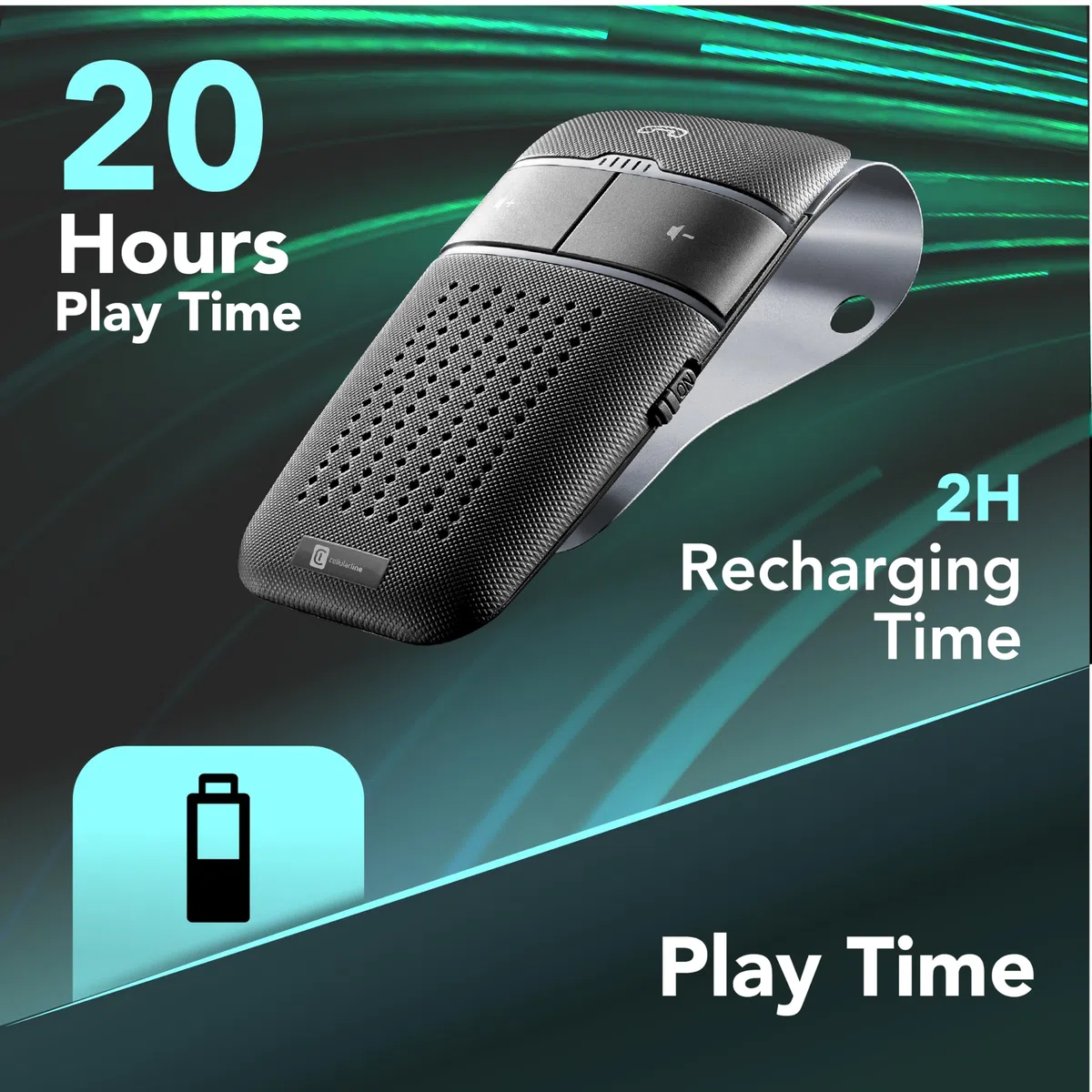 Cellularline - Easy Drive - Vivavoce Bluetooth per Auto con Funzione Dualphone - Talk Time 20h - Recharging Time 2h - Riproduci Suono e Indicazioni GPS dal Tuo Smartphone - Nero