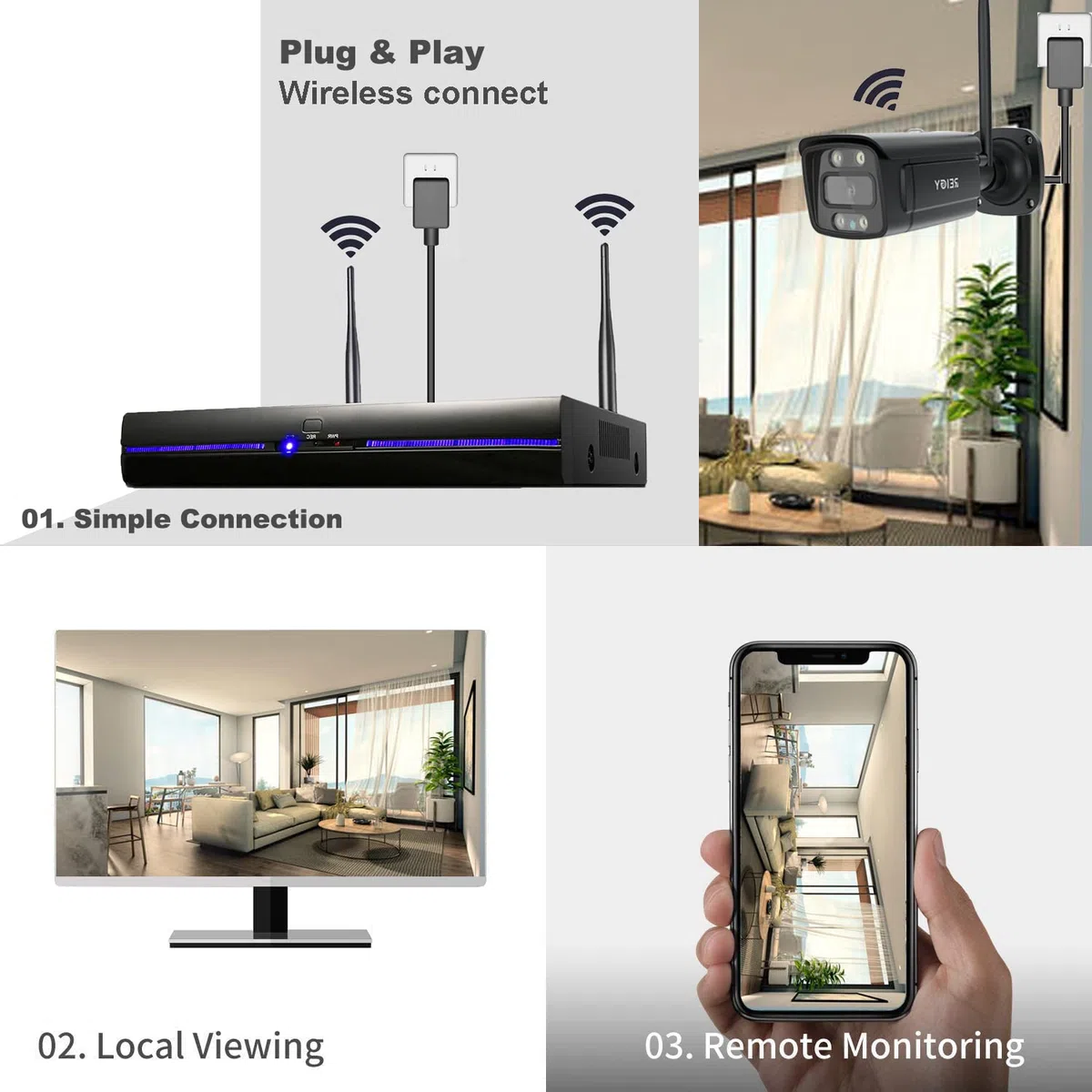 REIGY Sistema di telecamere CCTV WiFi da 3MP con proiettore, set di telecamere di sicurezza per esterni 8CH NVR + 4x telecamere 1296P con audio bidirezionale, visualizzazione remota, visione notturna