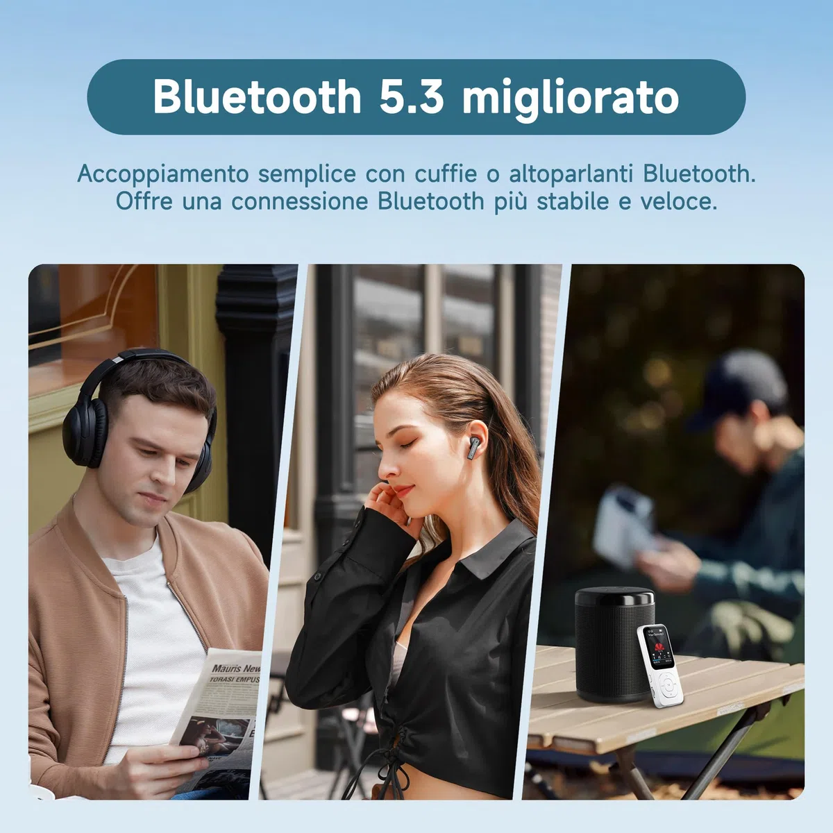 Lettore MP3 da 64GB con Bluetooth 5.3, Lettore musicale PECSU schermo HD con altoparlante, Radio FM, Registratore vocale, Suono HiFi, E-book, Cuffie incluse (Bianco)