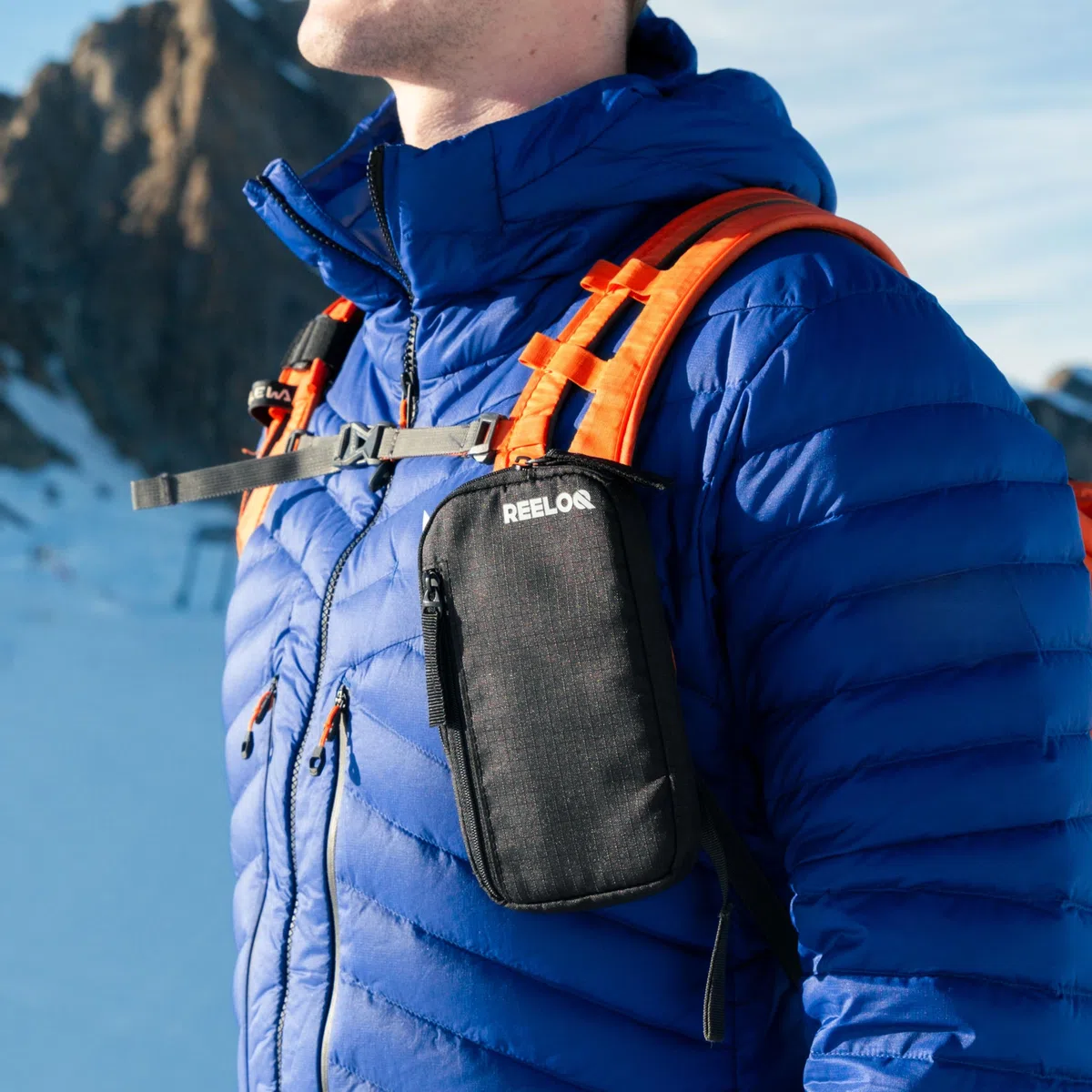 REELOQ Custodia per cellulare invernale per sport all'aria aperta, montaggio su zaino per arrampicata, escursionismo, ciclismo, trekking, nero, borsa facile da montare con scomparto