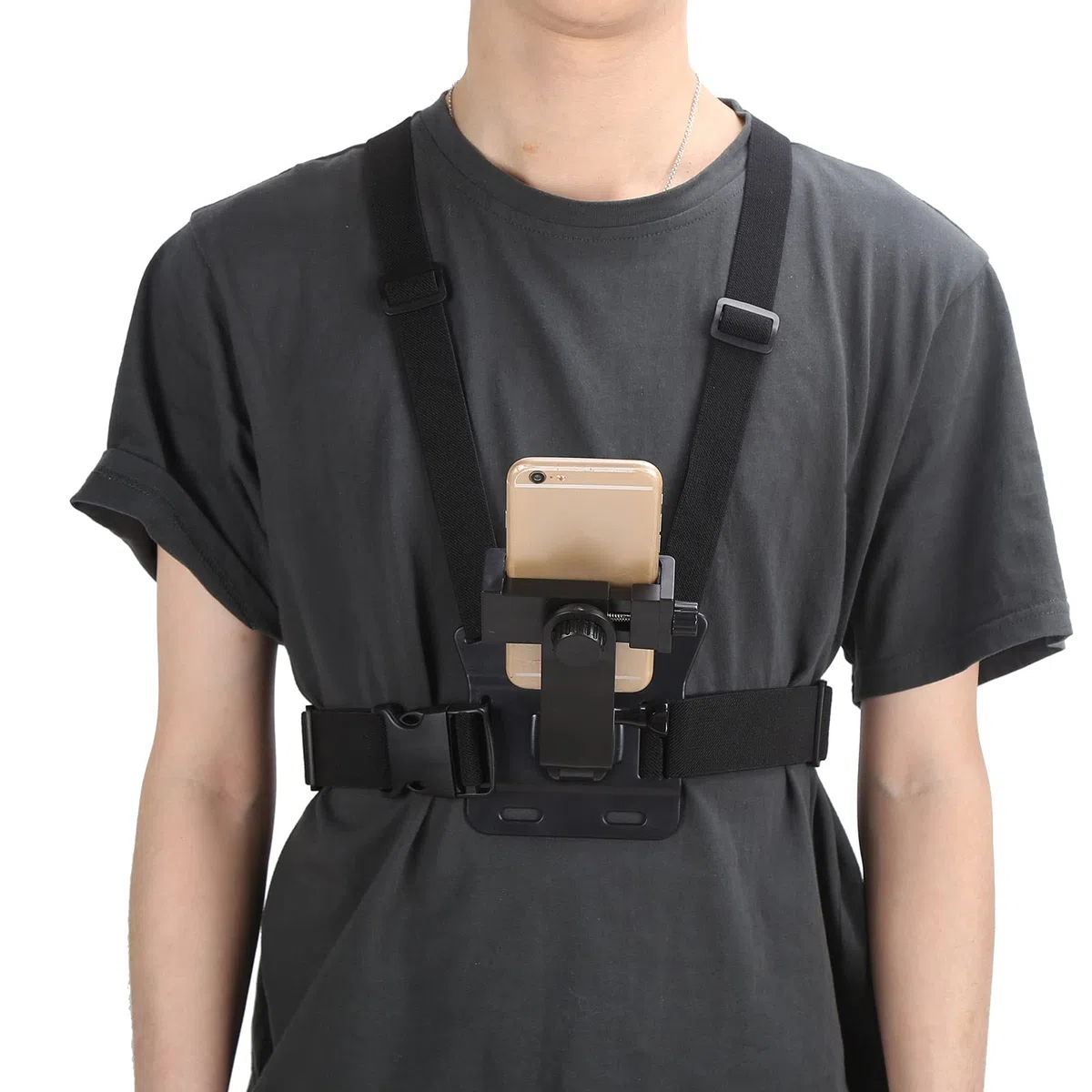 Fascia Toracica Porta Cellulare Universale con Doppia Barra di Fissaggio Angolo Regolabile 145 Gradi per Telefoni da 6 a 10 cm Compatibile