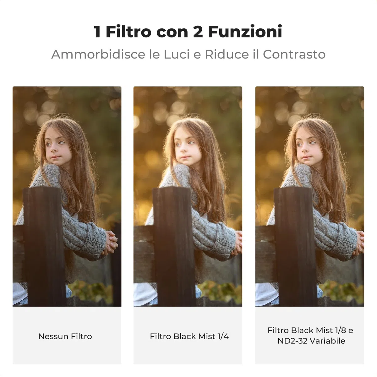 K&F CONCEPT 2 In 1 Filtro Black-Mist 1/8 & Variabile ND2-32 (5 Stop), 58mm Filtro Black Diffusion 1/8 & Densità Neutra ND in Vetro Ottico, Nano Rivestimento con 3Pcs Panno di Pulizia (Nano-K Serie)
