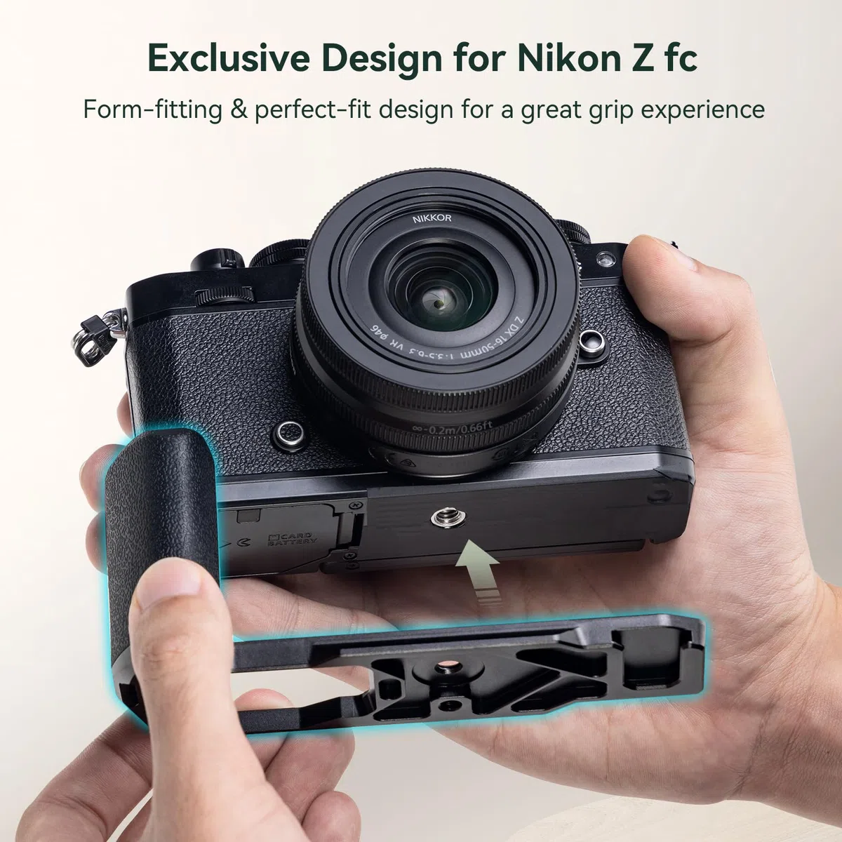 SMALLRIG Z fc Impugnatura, Impugnatura a Forma di L per Nikon Z fc (nera), con Foro Filettato 1/4"-20, Cold Shoe, Piastra a Sgancio Rapido per Arca, Leggera e Confortevole - 4263