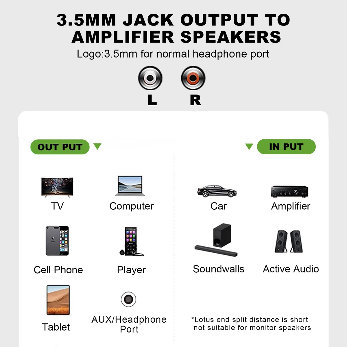 Impeto Cavo RCA Jack 3.5 mm alta qualità Adattatore Cavo Y Audio Jack 3,5 mm Maschio a 2 RCA to Jack 3.5 Stereo per TV MP3 DVD Amplificatore Altoparlante Smartphone Tablet -3,0 m