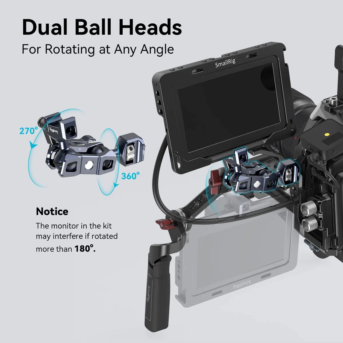 SMALLRIG Braccio Magico con Doppia Testa a Sfera con Vite da 1/4"-20 e Morsetto NATO, Carico Massimo 13,23 Libbre/6 kg, Solo 91 g, Realizzato in Lega di Alluminio e Acciaio Inossidabile - 3875
