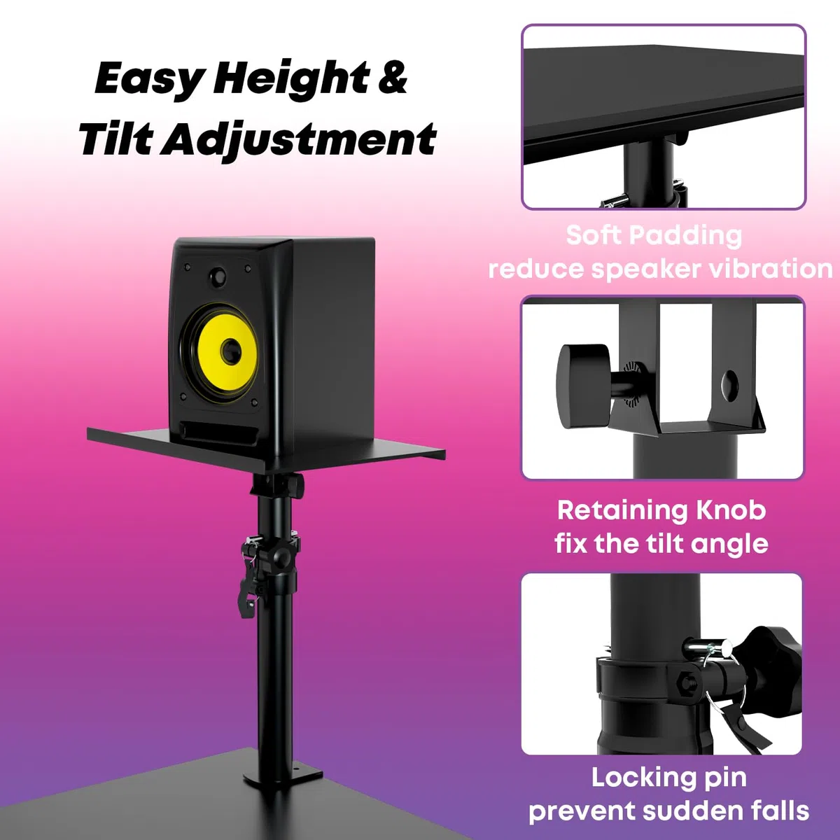 Coppia Supporto da Tavolo per Casse Monitor Studio Universale,Altezza e angolo di inclinazione regolabili,Supporto per altoparlanti con morsetto da scrivania,capacità di peso massimo:15kg/pc