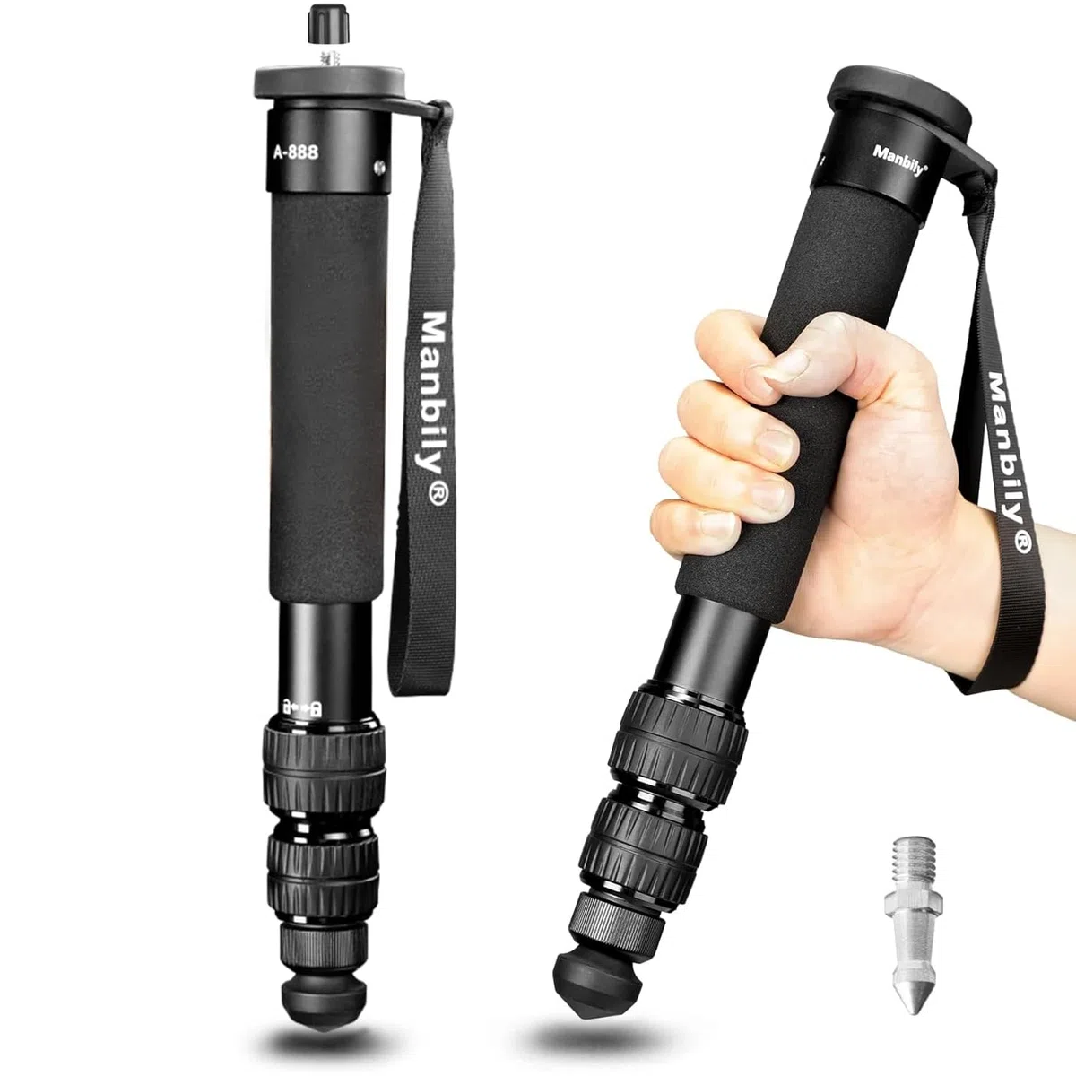 Manbily A-888 Fotocamera Monopiede, Lunghezza 32 centimetri - 156 centimetri, Monopiedi in alluminio per fotocamere 7 Sezioni, Compact Viaggi Portatile Selfie Stick per DSLR Smartphone Concert