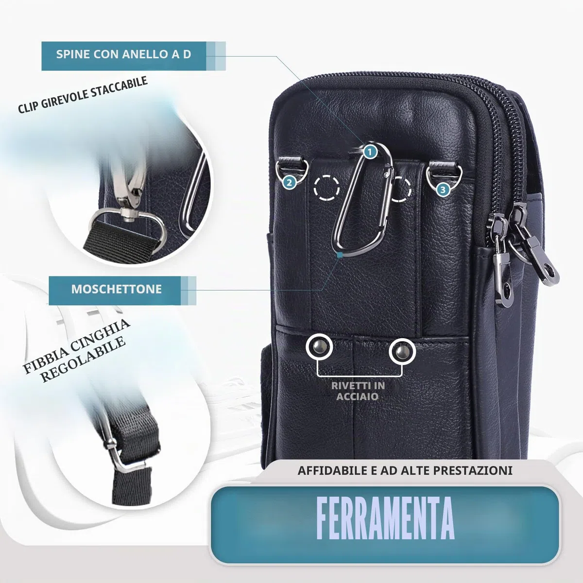 Borsa a Tracolla per Telefono Cellulare con Cinturino, Marsupio per Uomo, Porta Smartphone in Vera Pelle, Borsellino Portafoglio da Viaggio, Piccolo Marsupio con Chiave per Carta Fionda