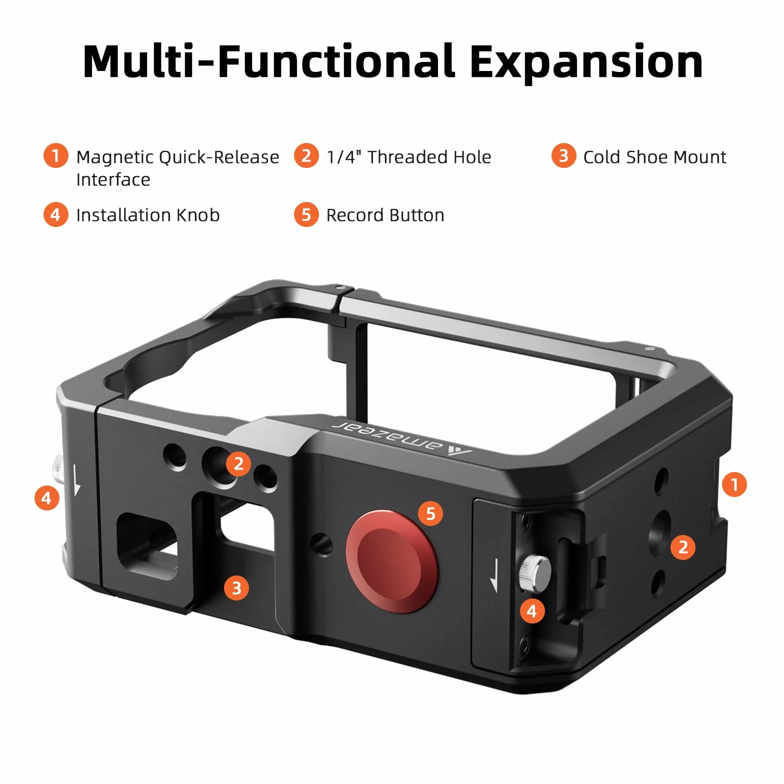 AMAZEAR Custodia protettiva in metallo per accessori DJI Osmo Action 6, gabbia multifunzione Action6 Pro, Telaio di Protezione con Attacchi a Sgancio Rapido, DJI Cage Filettatura 1/4" & Copriobiettivo
