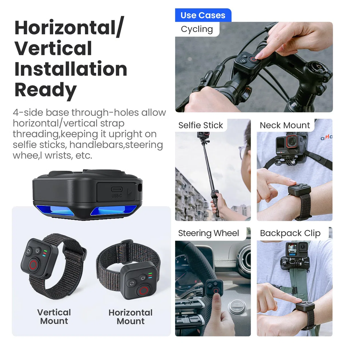 Telecomando Bluetooth per Insta360 X5/X4/X3/Ace Pro 2/GO 3S per GoPro Hero 13/12/11/10/9/Max 2/Mini Fotocamera e Smartphone, Telecomando Smart Impermeabile Wireless 50m di Gamma