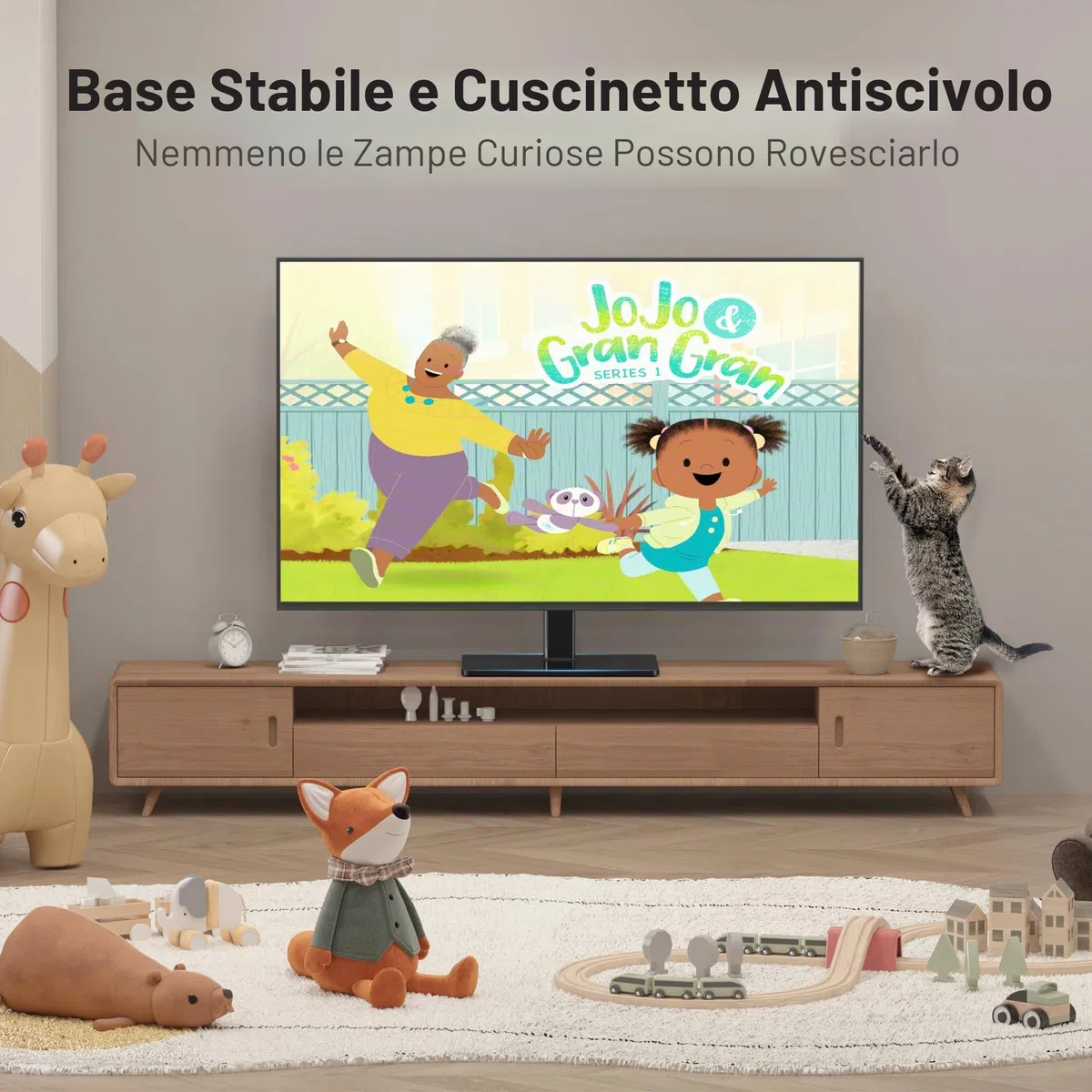 XINLEI Supporto Girevole per TV da Tavolo, Universale per 17-43 Pollici, Altezza Regolabile 265-385mm, Portata 45kg, VESA Max 200x200, Installazione Senza Forature