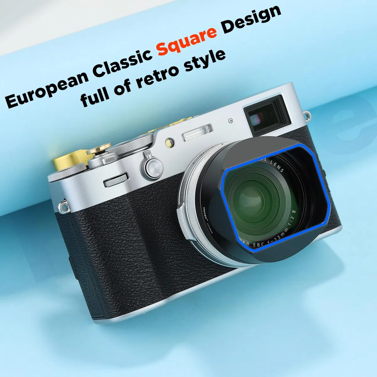 Haoge LH-X54B - Paraluce quadrato in metallo per fotocamera Fuji X100VI X100V, con anello adattatore filtro UV da 49 mm, colore: nero