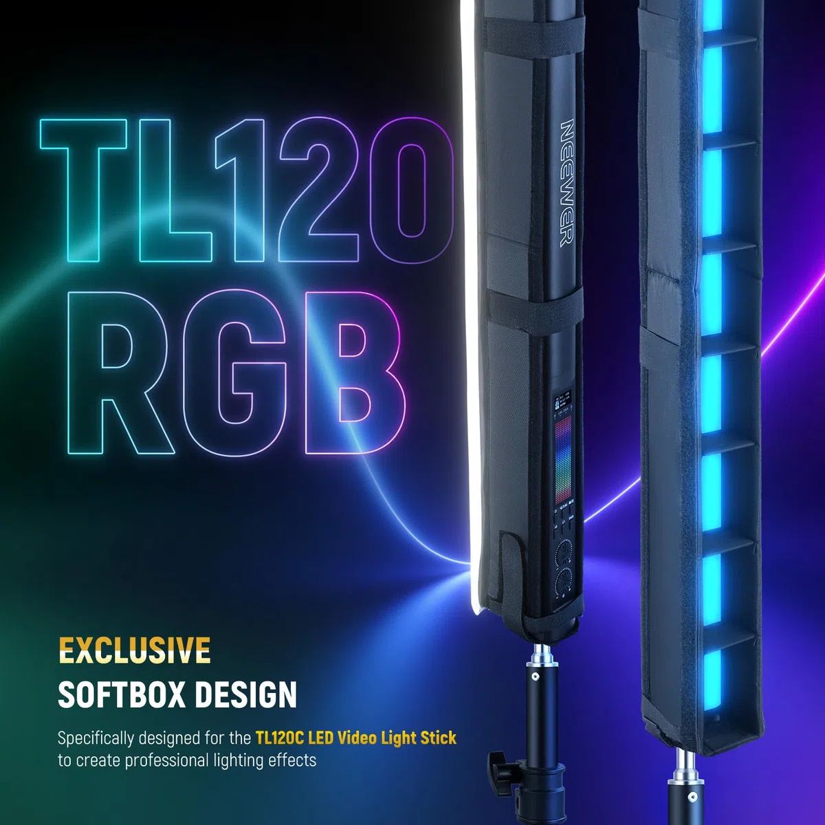 NEEWER Kit Diffusore Luce Per TL120C RGB LED Stick, Softbox Per Tubo LED A Striscia Con Griglia A Nido D'Ape, Borsa Da Trasporto, Fettucce A Contatto Per Foto, Video, Live Streaming, Ritratti, NS10S
