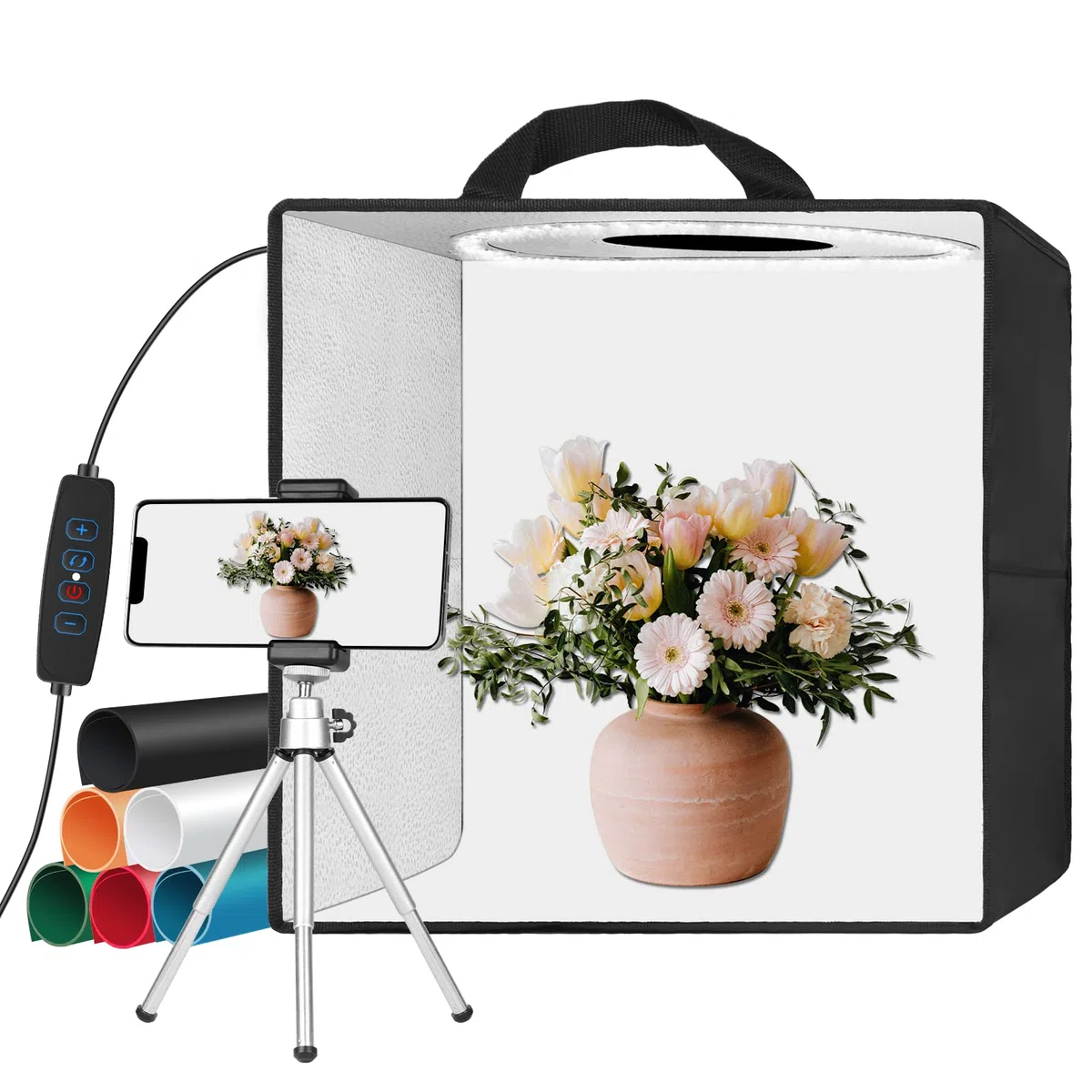 EMART Photo Studio Light Box, Scatola Fotografia 30x30x30cm per Fotografia, Tenda Pieghevole con 120 Luci LED e 6 Sfondi Colorati per Fotografico
