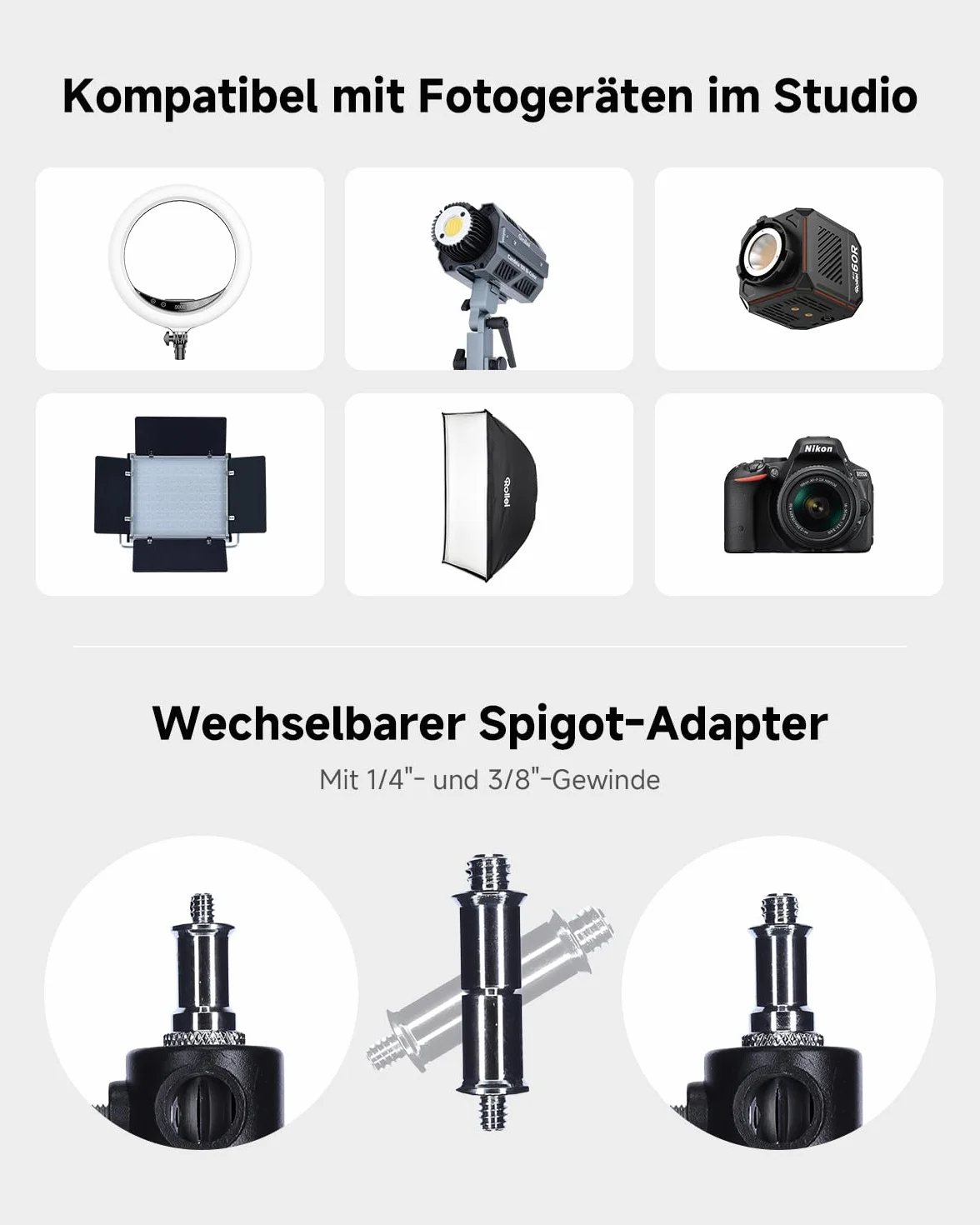 Rollei Pro Flash Stand 285 cm - Treppiedi per lampada professionale 285 cm – Treppiedi per lampada in alluminio robusto per flash da studio, Altezza regolabile tra 125 e 285 cm - Nero