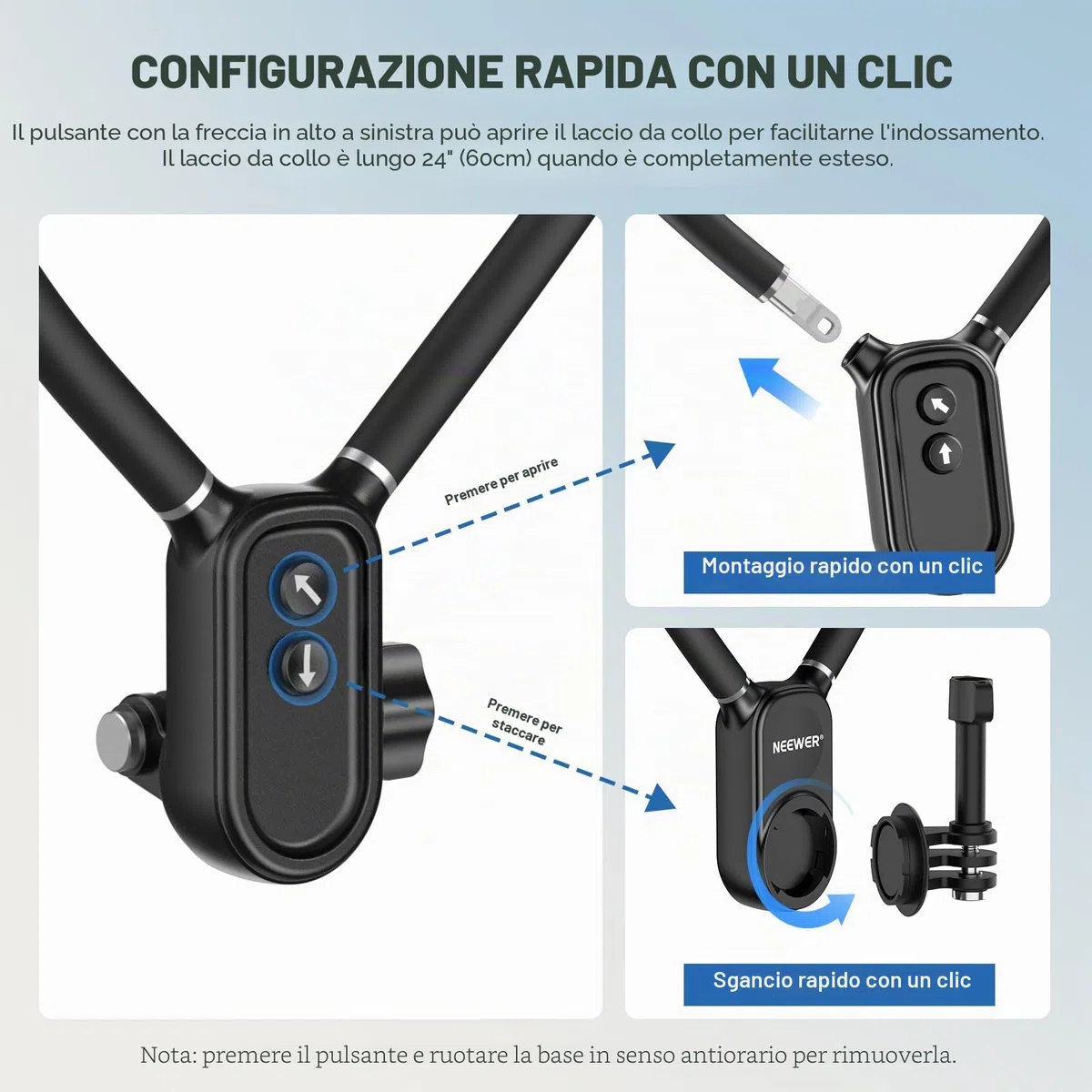 NEEWER Supporto Magnetico da Collo per Action Camera e Telefono, Treppiede da Collo Supporto da Petto Compatibile con GoPro DJI Insta360 iPhone 15 Android, Neck Phone Holder per POV Video Vlog, GP16