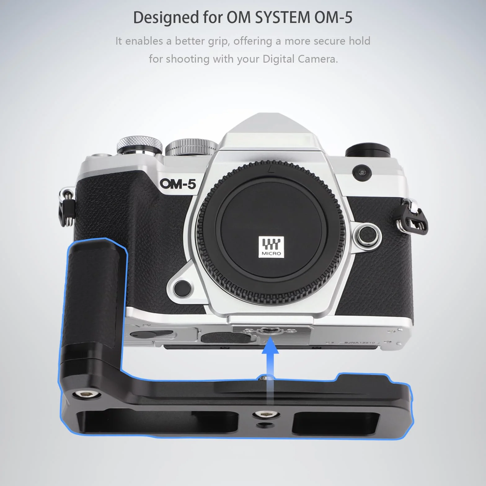 Haoge HG-OM5 Staffa di supporto per fotocamera con impugnatura per OM SYSTEM OM-5 piastra a sgancio rapido standard Arca Swiss integrata