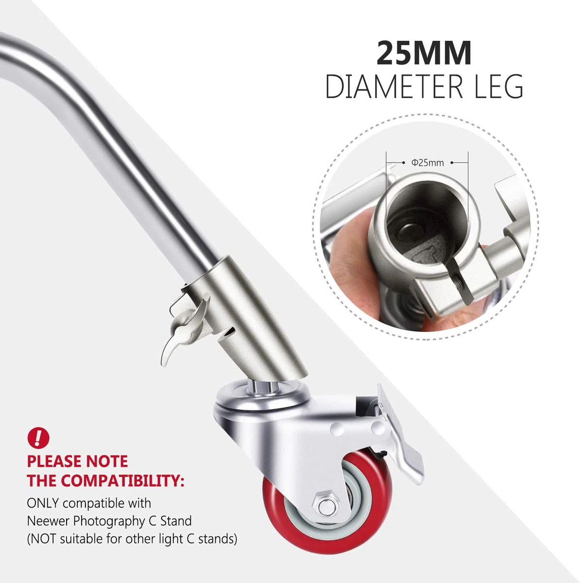 NEEWER Set di 3 ruote girevoli, diametro 75 mm, costruzione in metallo e base in gomma, compatibile solo con il supporto C Neewer per riprese video in studio (argento)