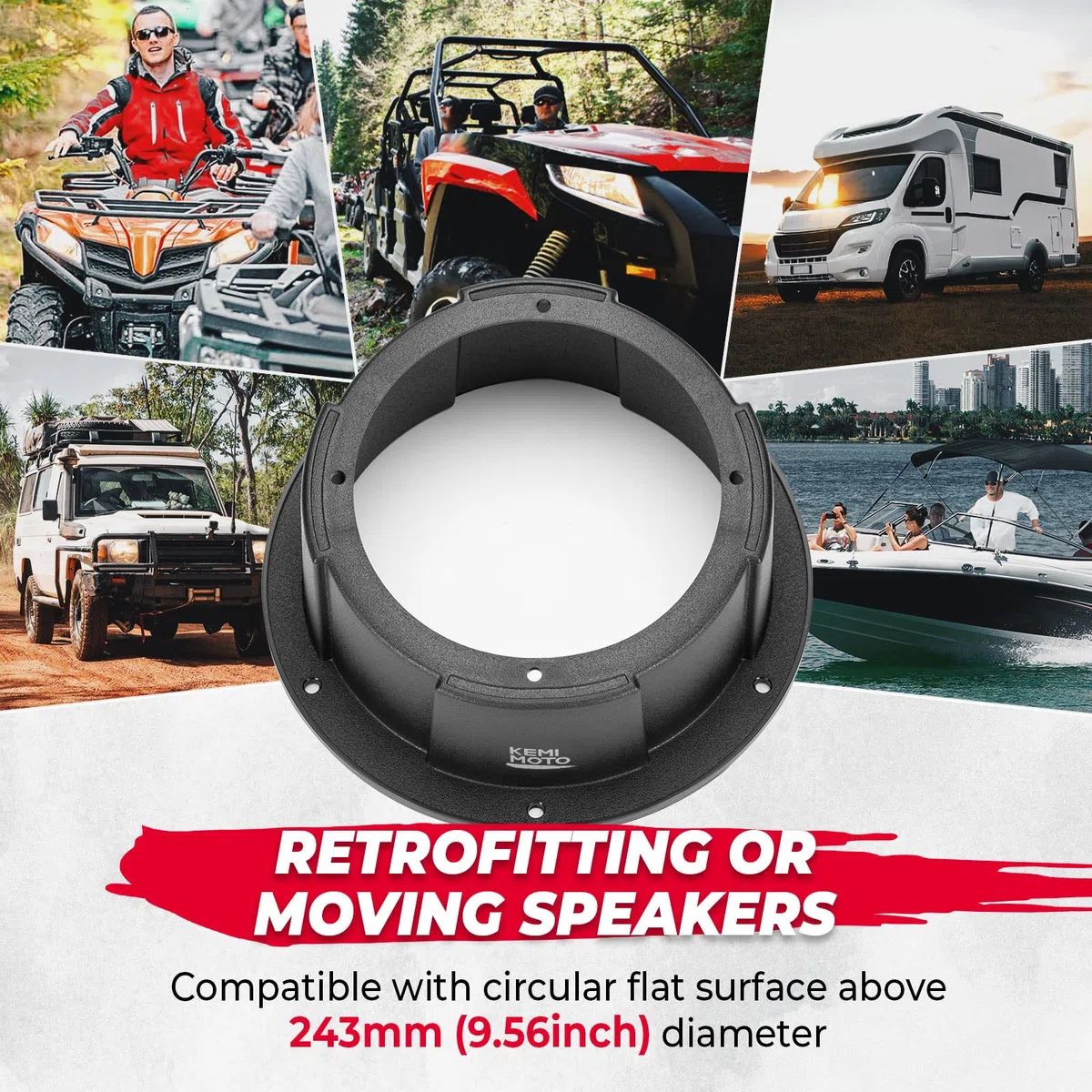 KEMIMOTO 1 contenitore per altoparlanti da 16,5 cm, universale, angolato, per altoparlanti da 16,5 cm, compatibile con UTV, camper, auto, barche, tronchi, rimorchi, montaggio superficiale da 24 cm