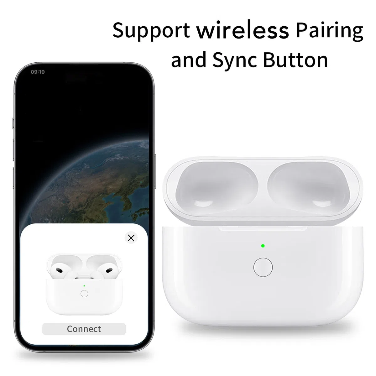 Custodia di Ricarica Wireless per ios Pods Pro 2, Custodia di Ricarica Portatile Sostitutiva con Pulsante di Sincronizzazione per Accoppiamento Bluetooth, Batteria Integrata da