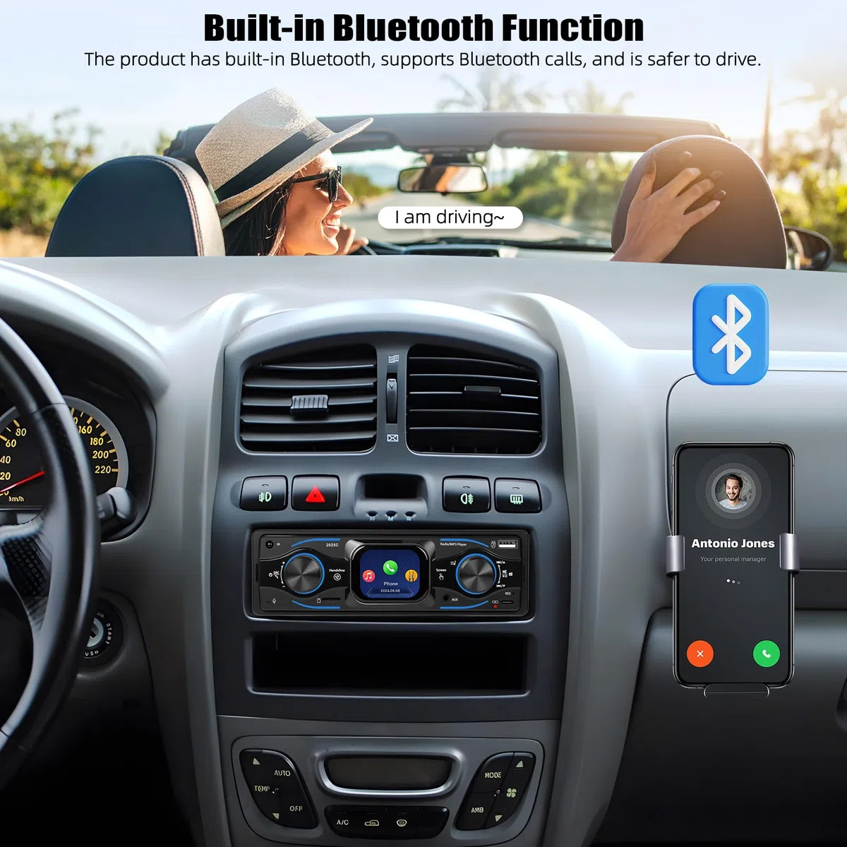 [2.17" SCHERMO TOUCH] CAMECHO Autoradio 1 Din Bluetooth Vivavoce Lettore Multimediale Digitale con Radio FM, Lettore MP3 per Auto, USB/Ingresso AUX/Riproduzione da Pen Drive + Telecomando Incluso