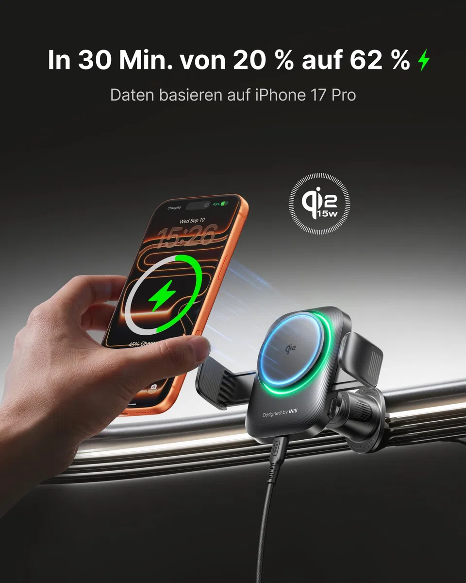 INIU Caricatore Wireless Auto Qi2 15W, Ricarica Rapida Wireless Ultra Magnete, Caricatore Supporto Magnetico Telefono Auto con Gancio Metallo Mani Libere per iPhone 17 16 15 14 13 12 Pro Max Air etc