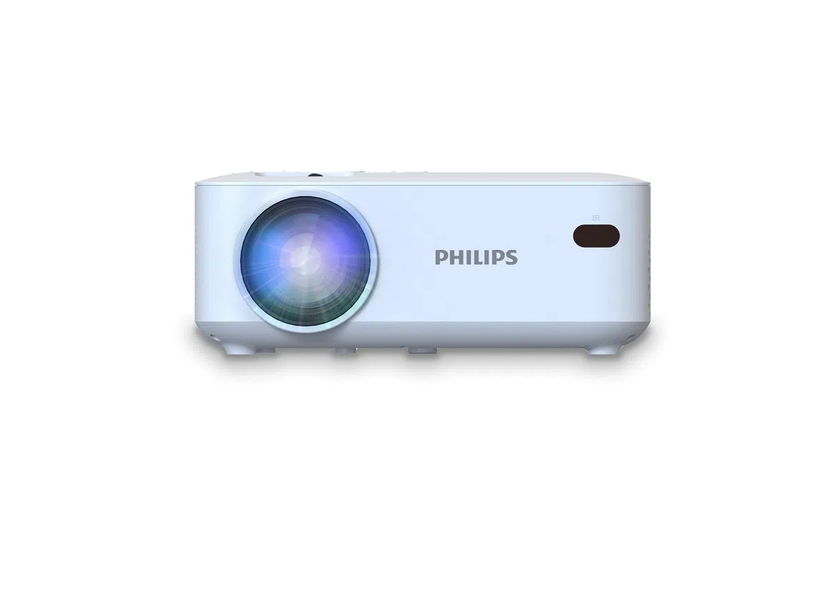 Philips NeoPix 100, Videoproiettore Fisso, Schermo da 65" (165 cm), LED, Altoparlanti Stereo Hi-Fi Incorporati, Connettività USB, HDMI e Cavo Jack da 3,5mm, Compatto, Bianco