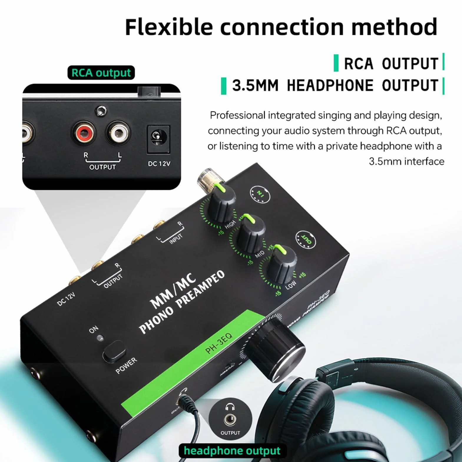 Asixxsix Preamplificatore Phono Mm/mc, Output di Ingresso XLR a 5 Pin Preamplificatore Phono Stereo Professionale per il Giradischi Stereo, Output per Cuffie da 3,5 Mm (eu)