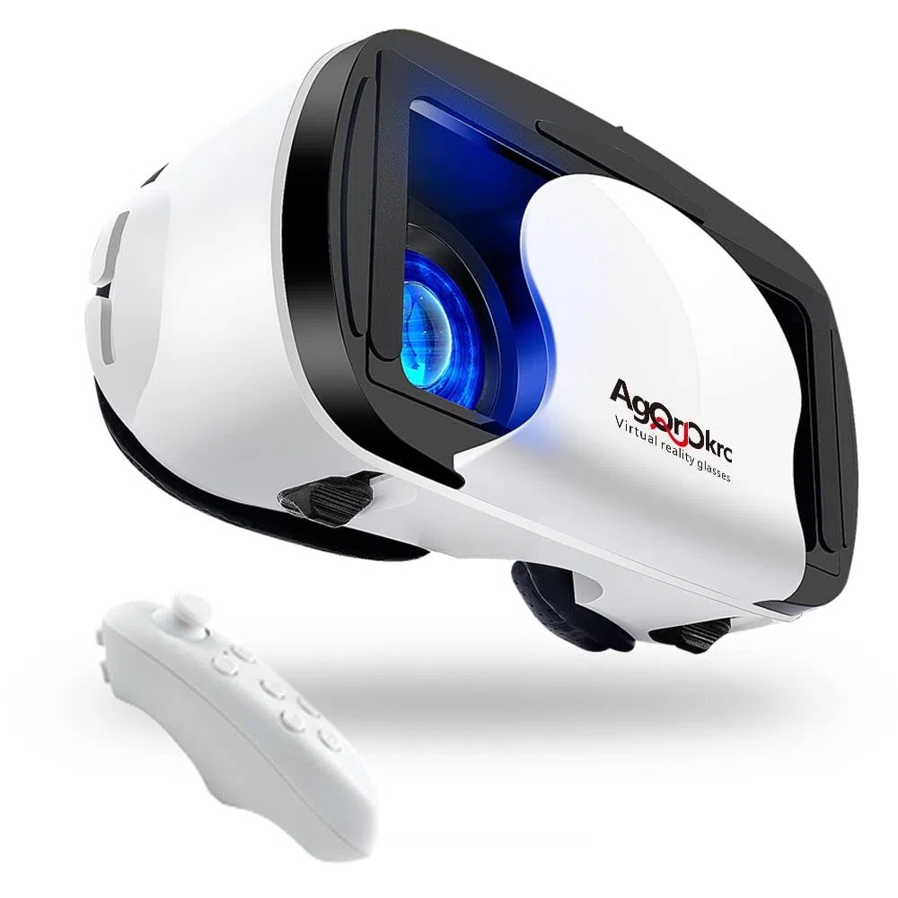Cuffie Occhiali 3D VR con controller regolabile Supporto per realtà virtuale Protezione degli occhi Blu-ray HD da 5-7 pollici per telefono cellulare Android (bianco)